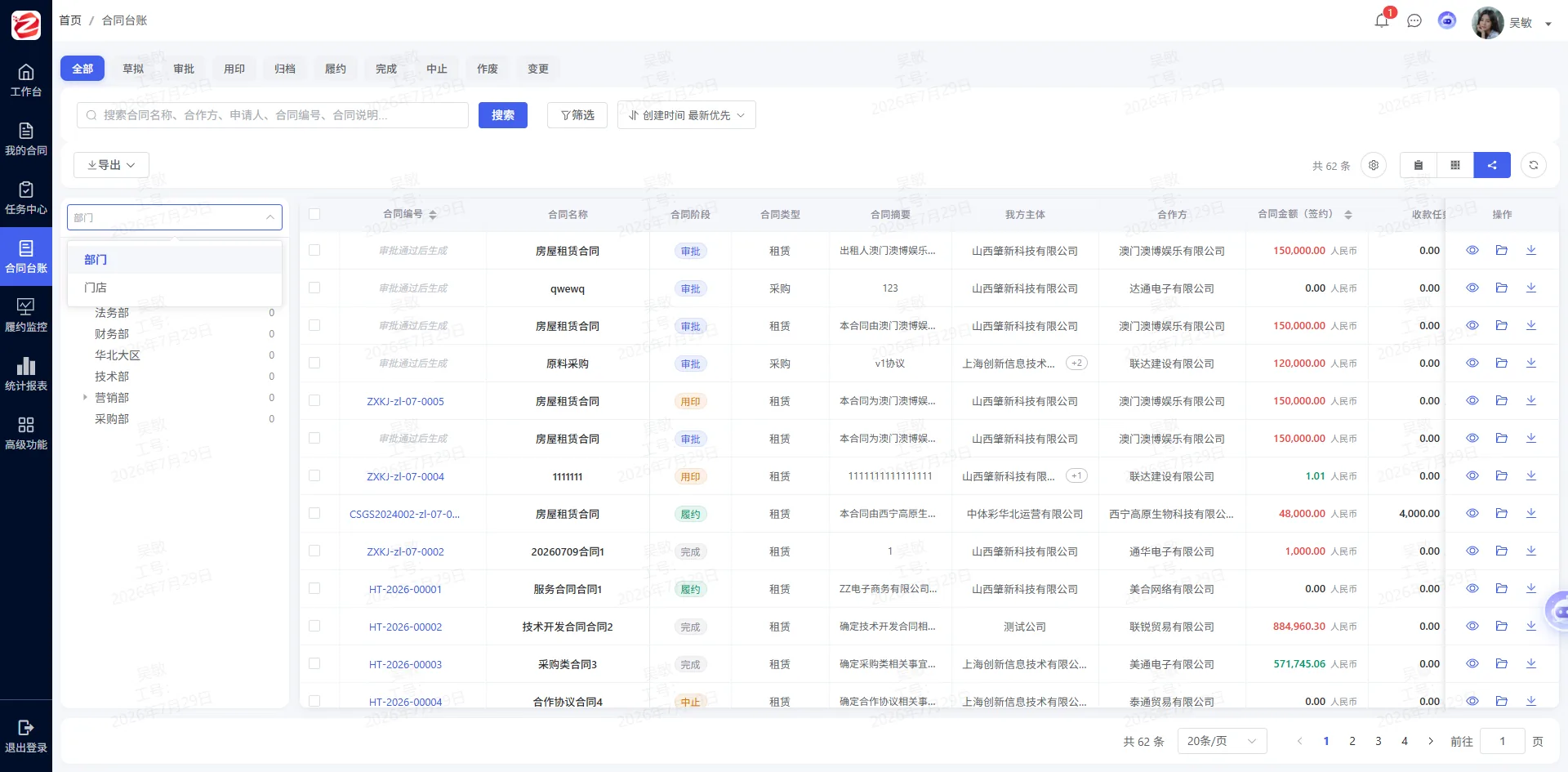 合同数据权限设计：法务、业务、财务权限矩阵示例