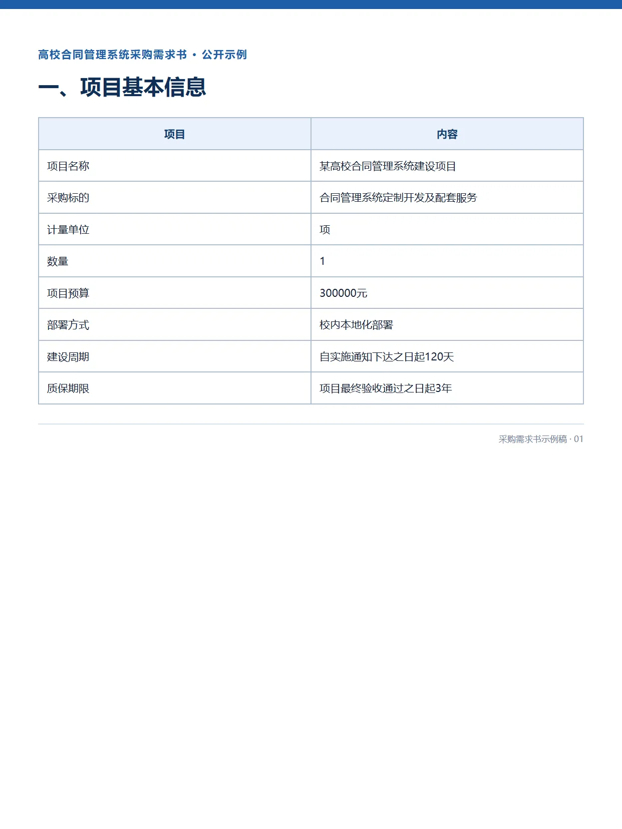 01-高校合同管理系统采购需求书示例稿